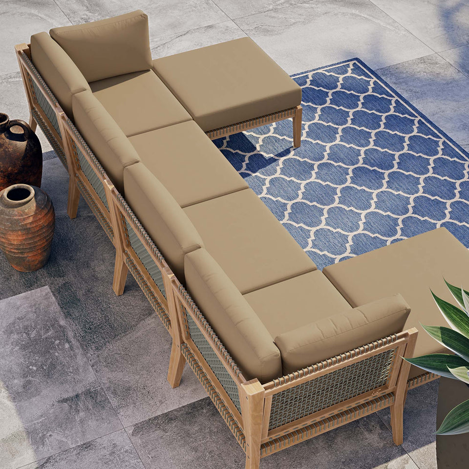 Clearwater 6-Piece Outdoor Patio Teak Wood Sectional Sofa by Modway