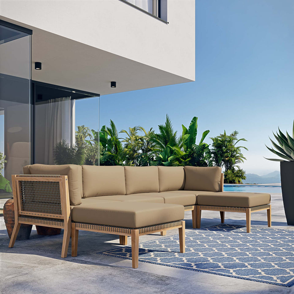 Clearwater 6-Piece Outdoor Patio Teak Wood Sectional Sofa by Modway