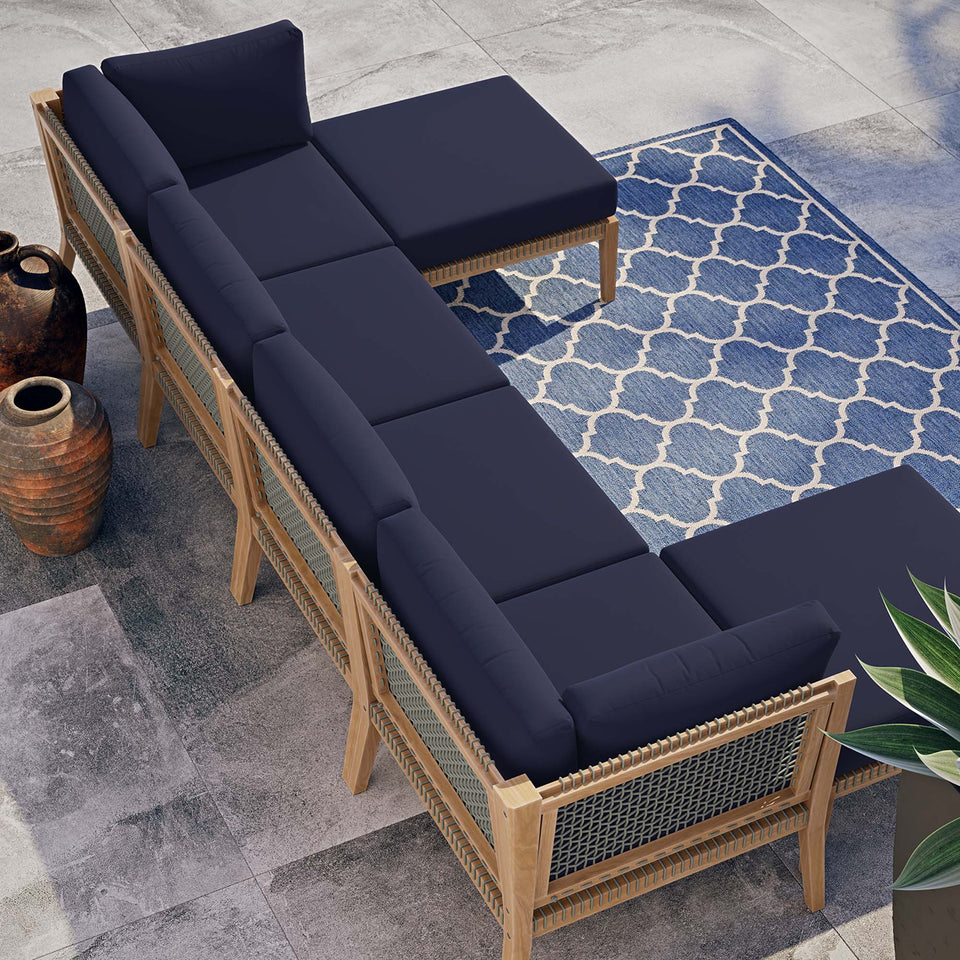 Clearwater 6-Piece Outdoor Patio Teak Wood Sectional Sofa by Modway