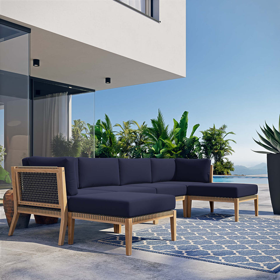 Clearwater 6-Piece Outdoor Patio Teak Wood Sectional Sofa by Modway