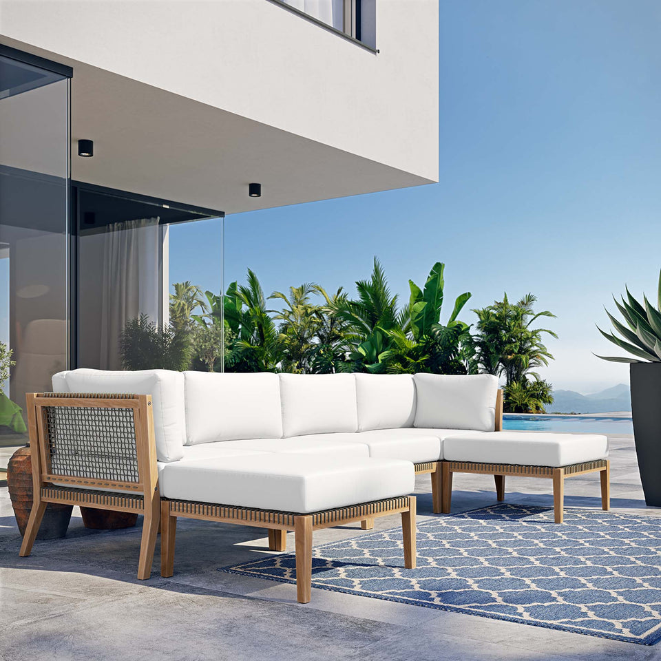 Clearwater 6-Piece Outdoor Patio Teak Wood Sectional Sofa by Modway
