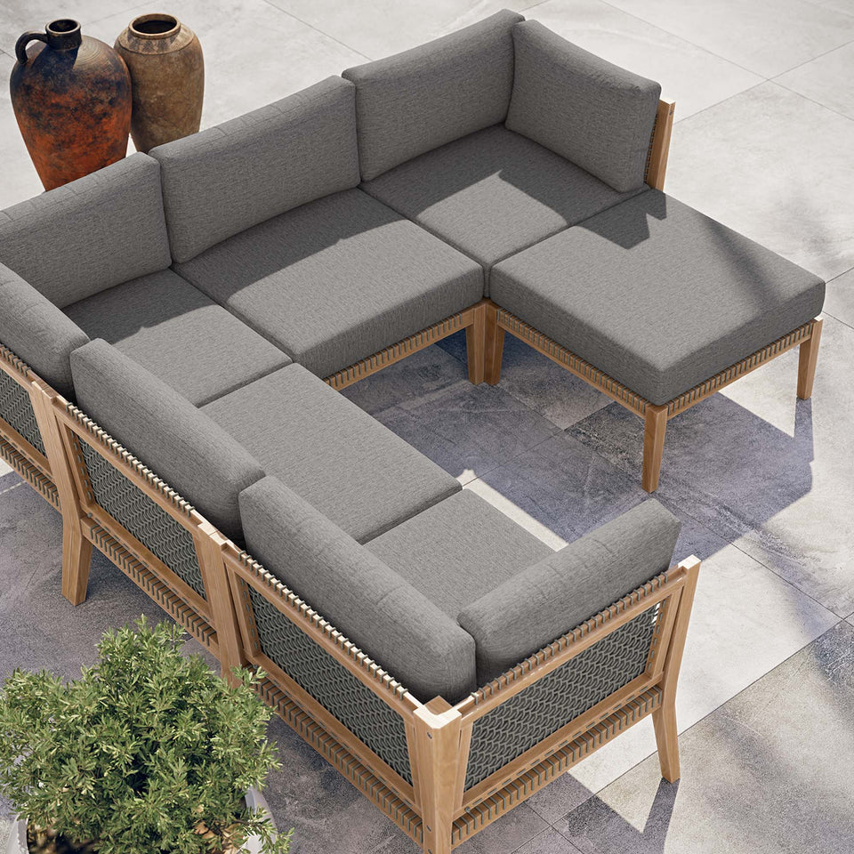 Clearwater 6-Piece Outdoor Patio Teak Wood Sectional Sofa by Modway