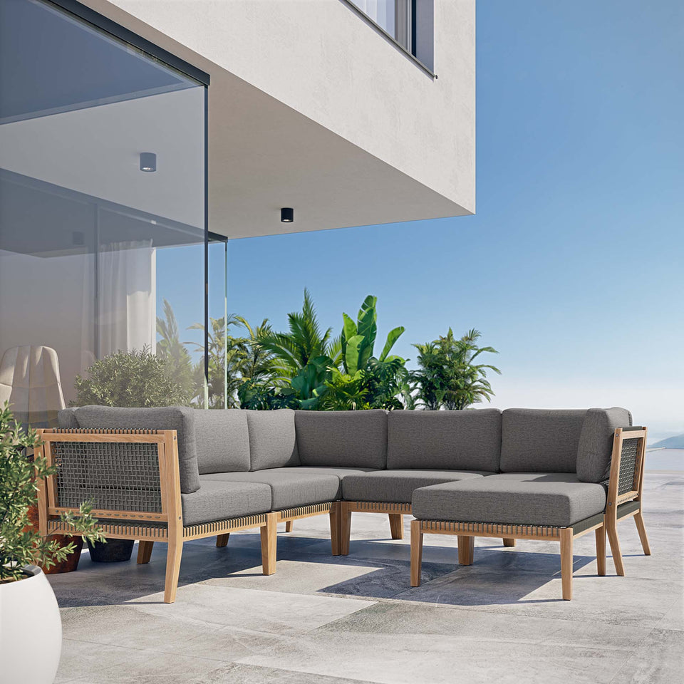Clearwater 6-Piece Outdoor Patio Teak Wood Sectional Sofa by Modway