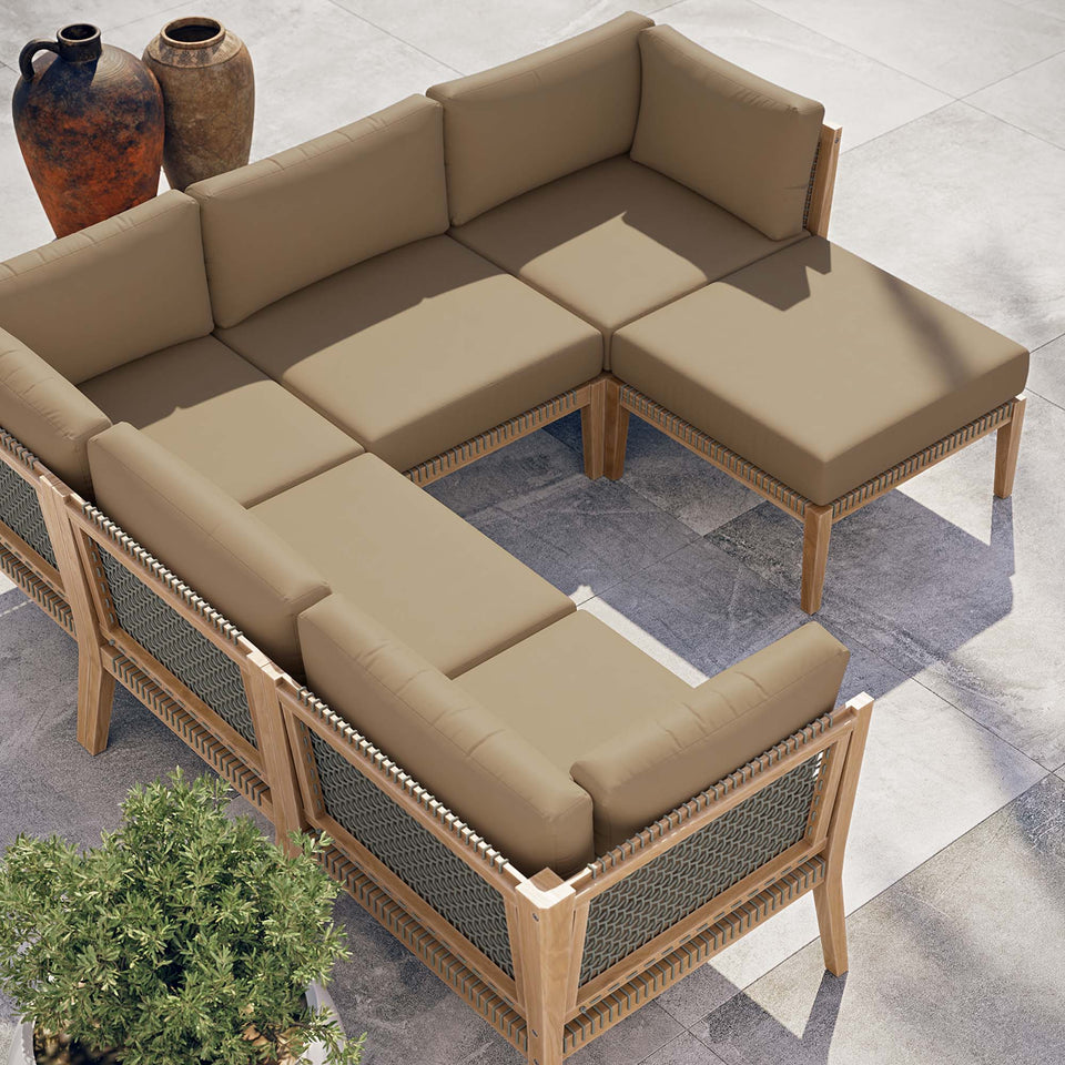 Clearwater 6-Piece Outdoor Patio Teak Wood Sectional Sofa by Modway