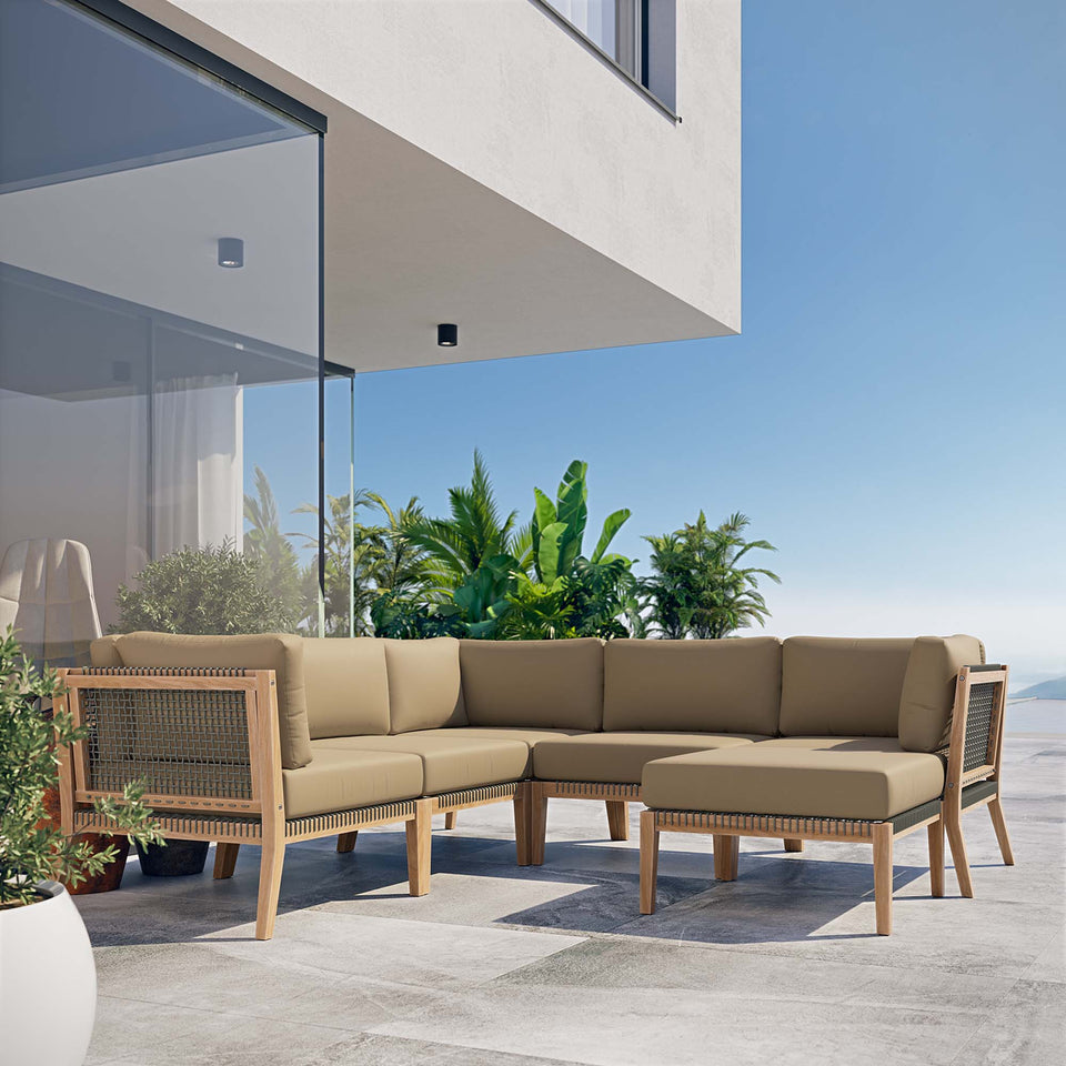 Clearwater 6-Piece Outdoor Patio Teak Wood Sectional Sofa by Modway