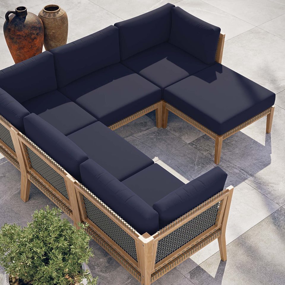 Clearwater 6-Piece Outdoor Patio Teak Wood Sectional Sofa by Modway