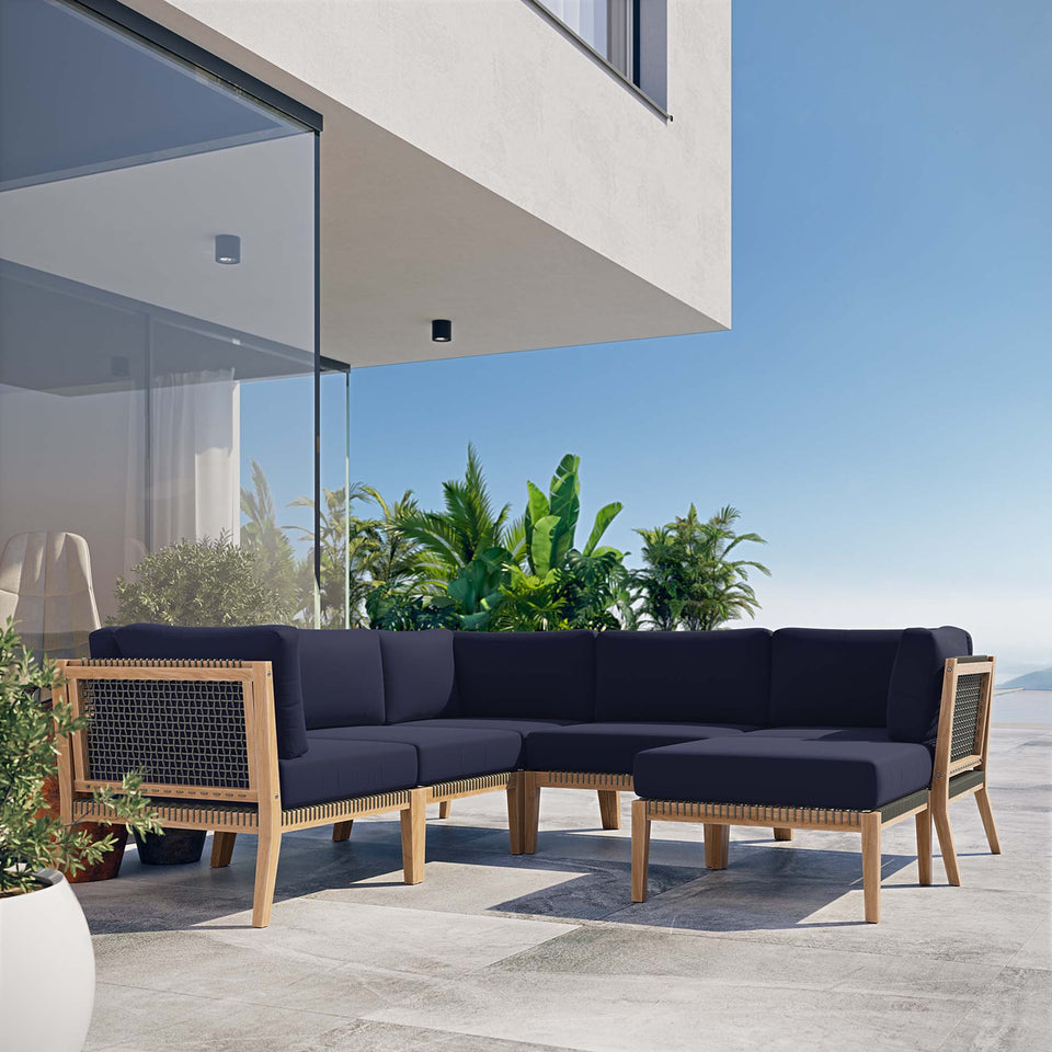 Clearwater 6-Piece Outdoor Patio Teak Wood Sectional Sofa by Modway