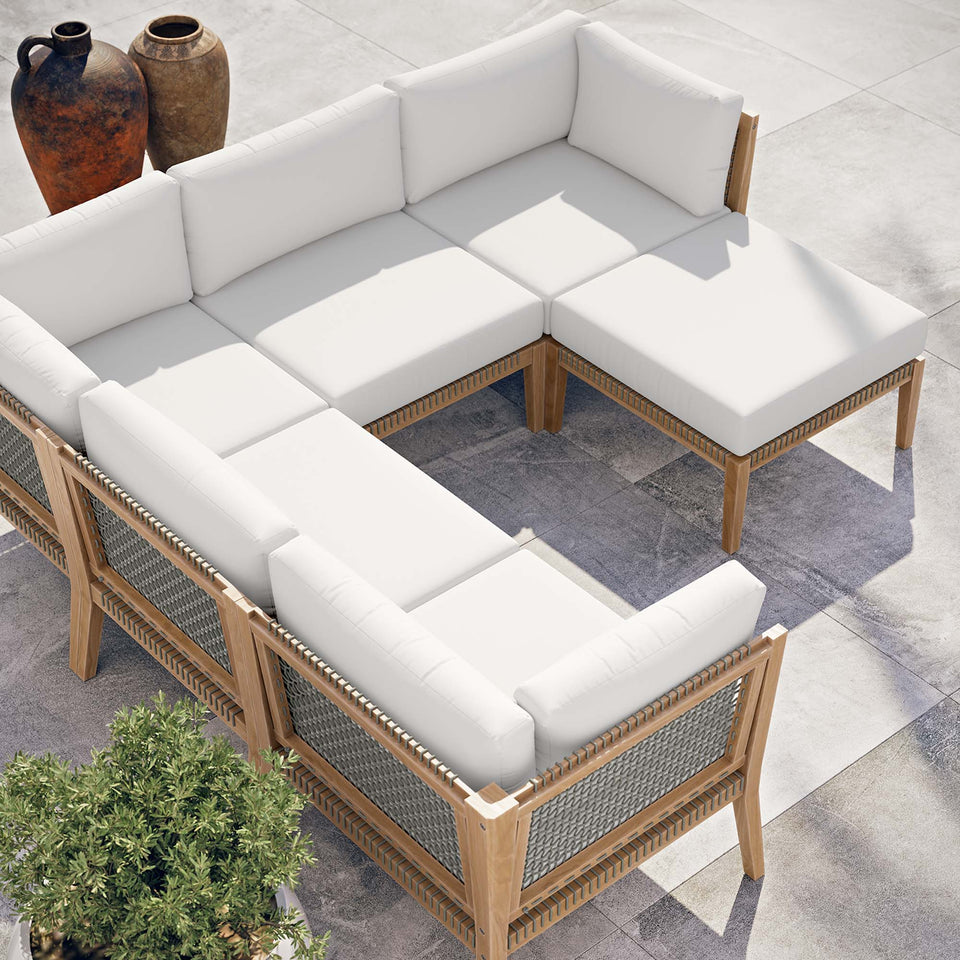 Clearwater 6-Piece Outdoor Patio Teak Wood Sectional Sofa by Modway