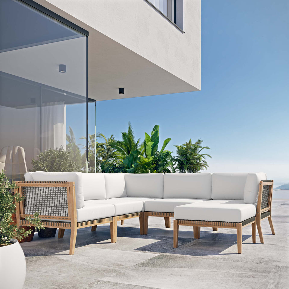 Clearwater 6-Piece Outdoor Patio Teak Wood Sectional Sofa by Modway