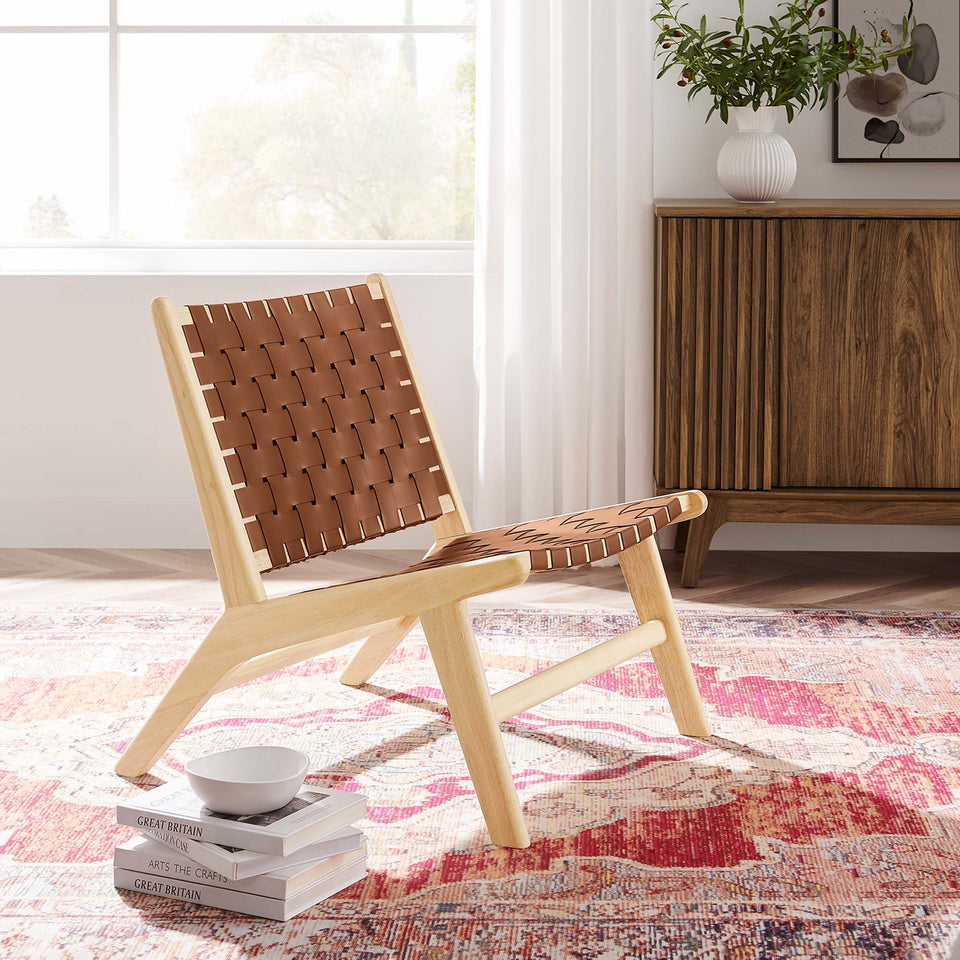 Saoirse Leather Wood Accent Lounge Chair by Modway
