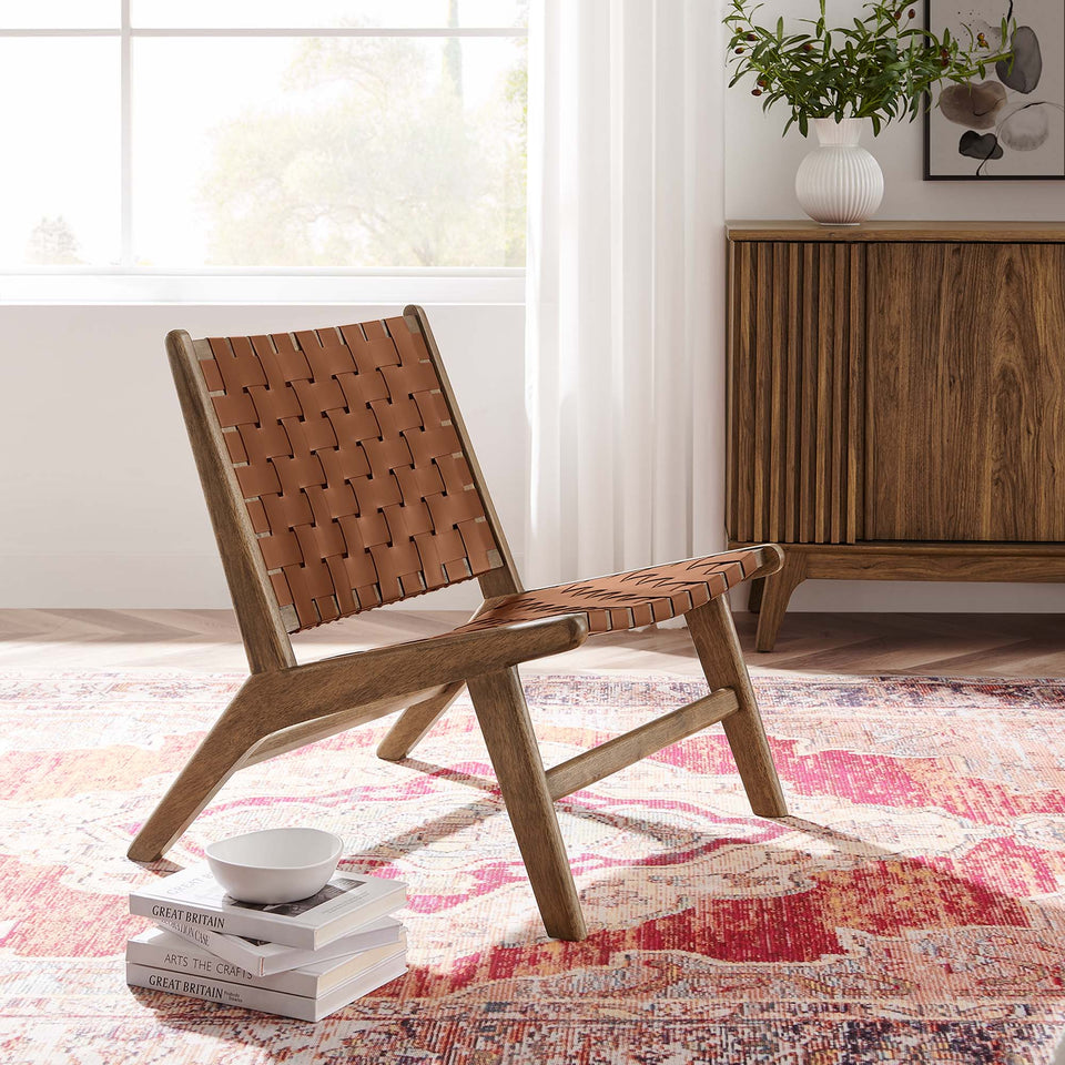 Saoirse Leather Wood Accent Lounge Chair by Modway