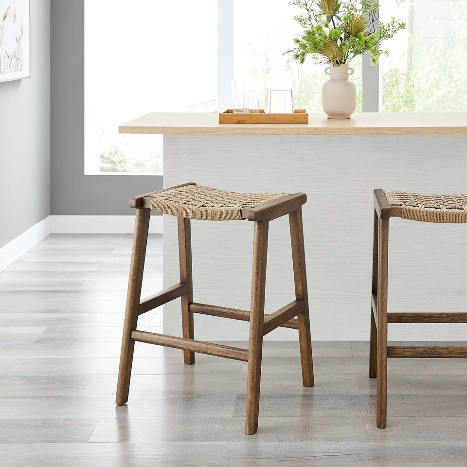 Saoirse Woven Rope Wood Counter Stool Set of 2 by Modway