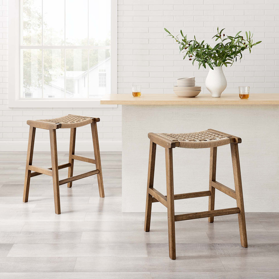 Saoirse Woven Rope Wood Counter Stool Set of 2 by Modway