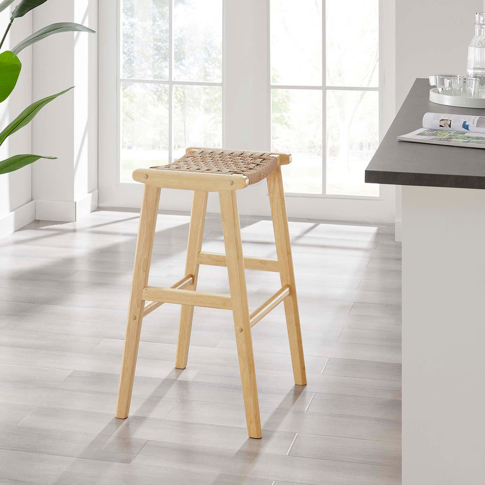 Saoirse Woven Rope Wood Bar Stool Set of 2 by Modway