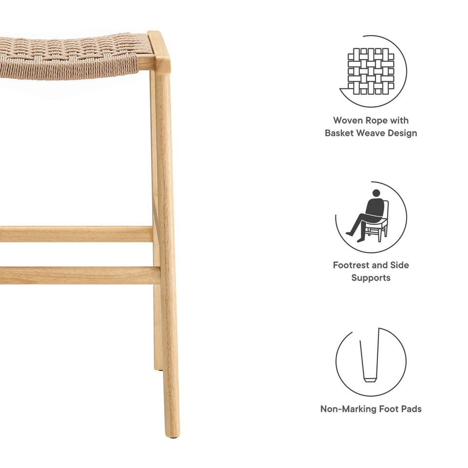 Saoirse Woven Rope Wood Bar Stool Set of 2 by Modway