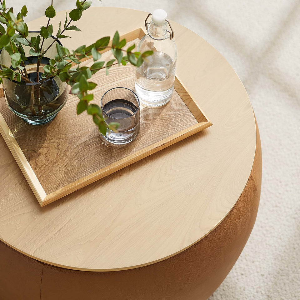 Perla Round Vegan Leather Storage Ottoman by Modway
