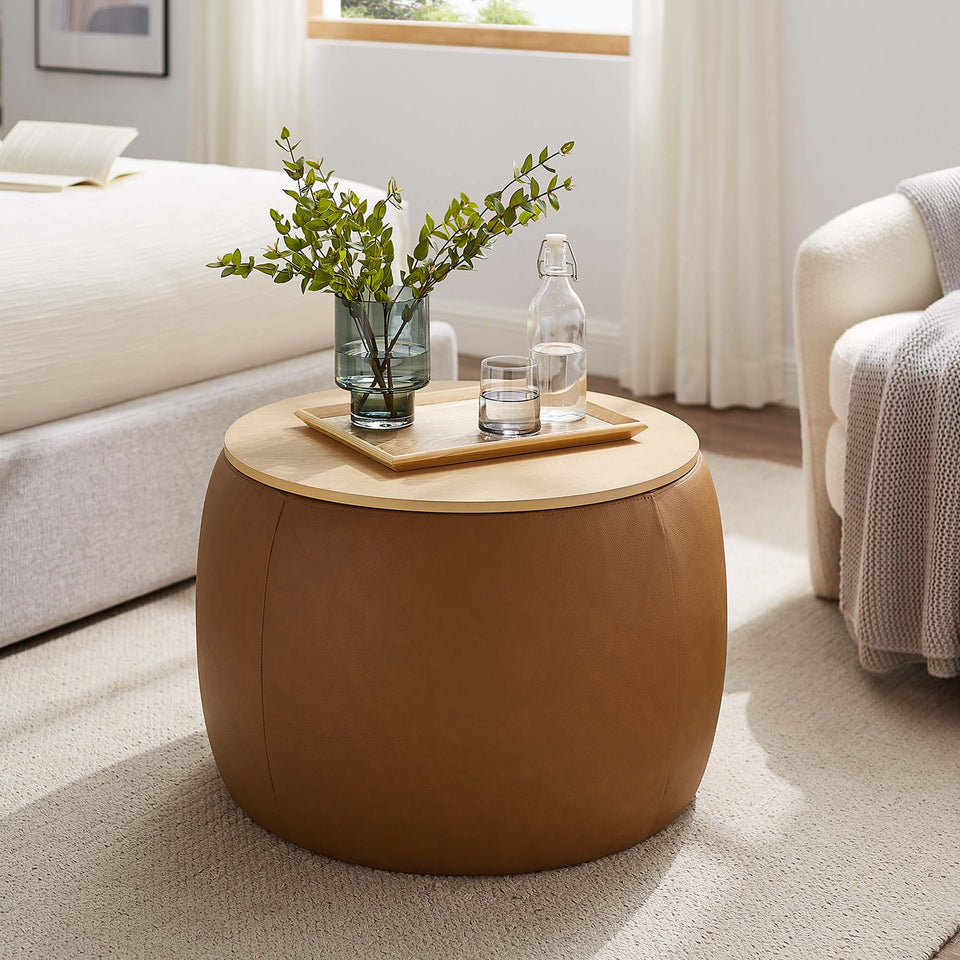 Perla Round Vegan Leather Storage Ottoman by Modway