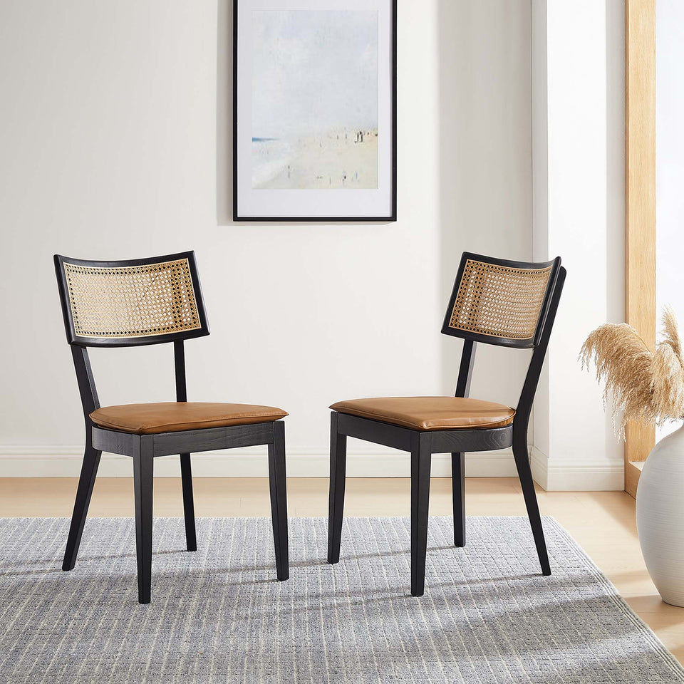 Caledonia Vegan Leather Upholstered Wood Dining Chairs Set of 2 by Modway