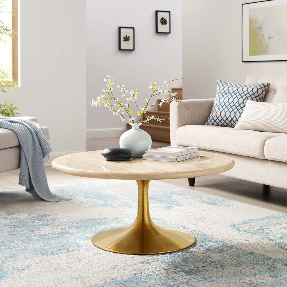 Lippa 36" Round Faux Travertine Coffee Table by Modway