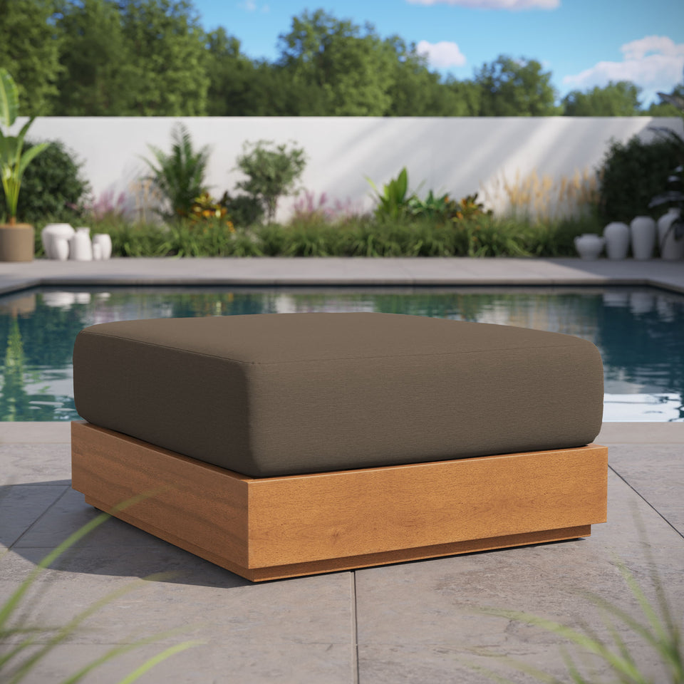 Tahoe Outdoor Patio Acacia Wood Ottoman by Modway