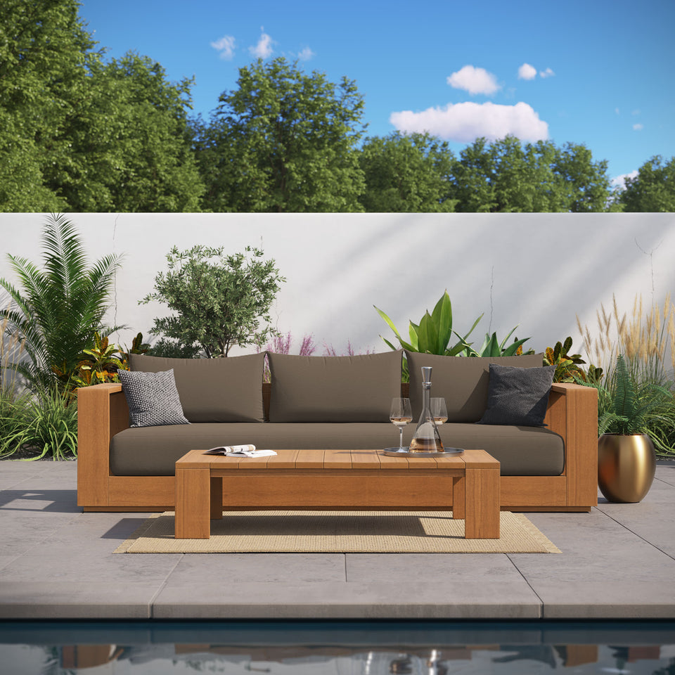 Tahoe 2-Piece Outdoor Patio Acacia Wood Sofa and Coffee Table Set by Modway