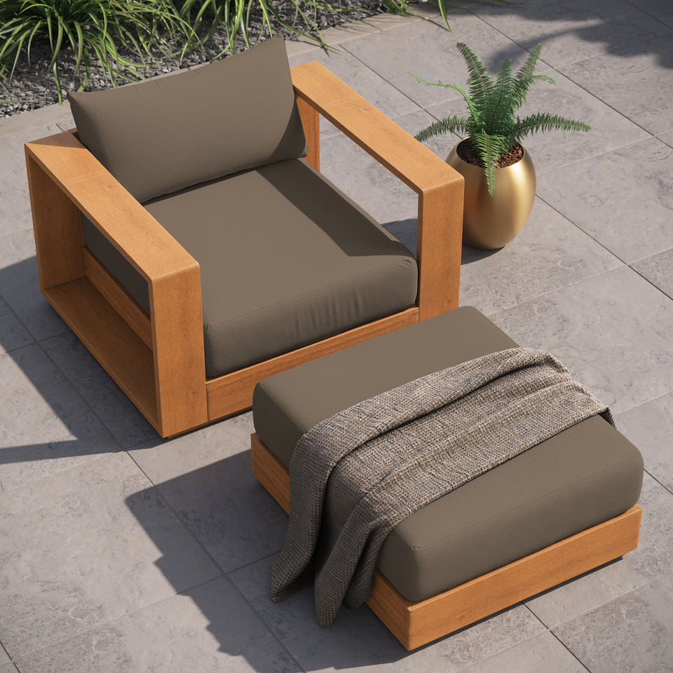 Tahoe 2-Piece Outdoor Patio Acacia Wood Armchair and Ottoman Set by Modway