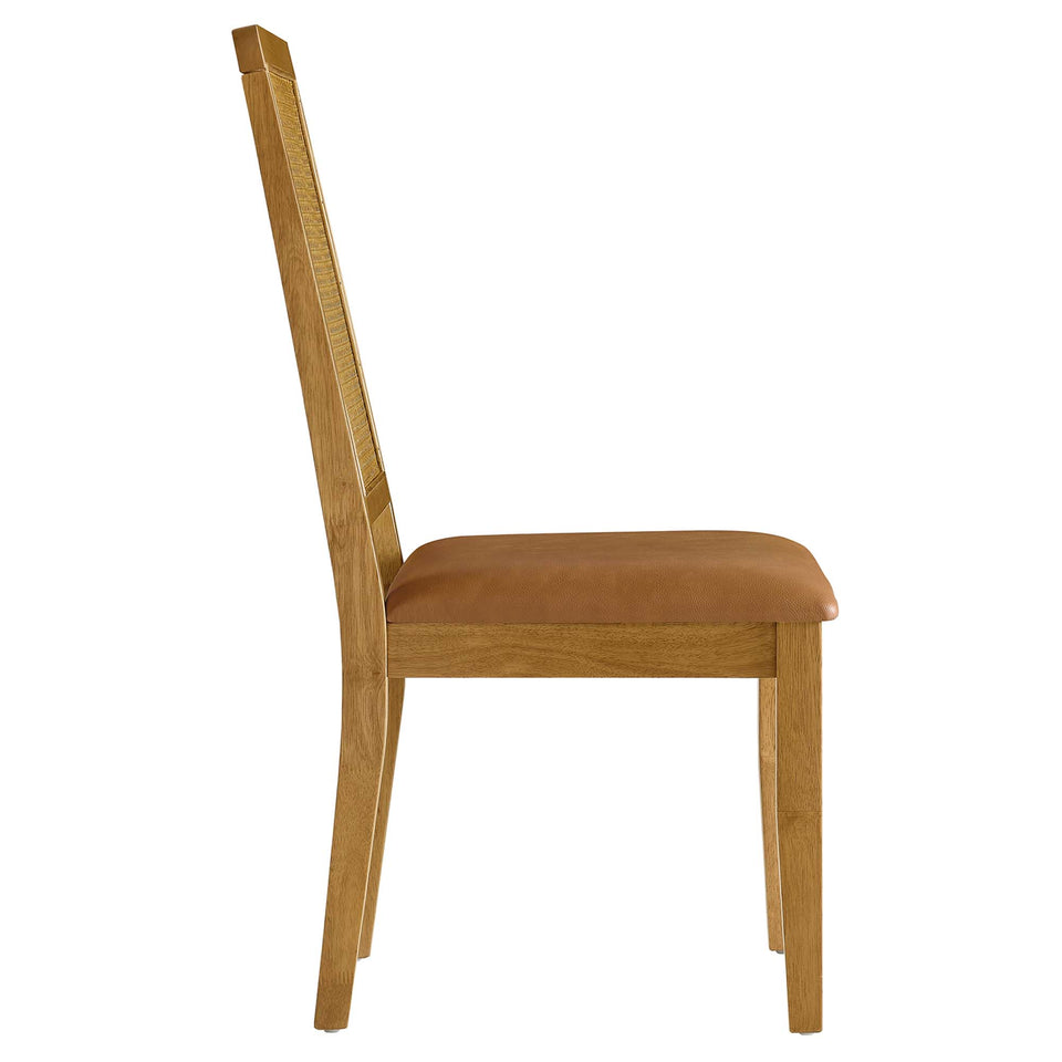 Arlo Vegan Leather Upholstered Faux Rattan and Wood Dining Side Chairs Set of 2 by Modway