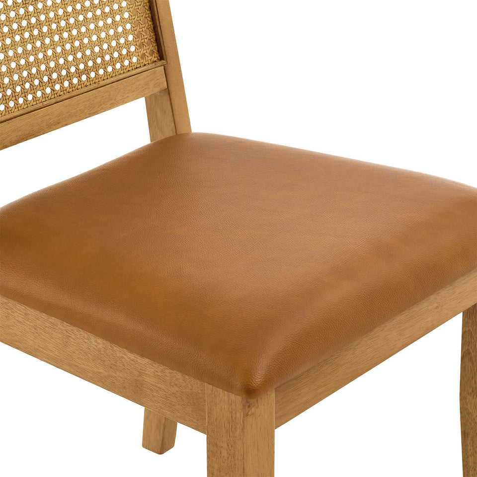 Arlo Vegan Leather Upholstered Faux Rattan and Wood Dining Side Chairs Set of 2 by Modway