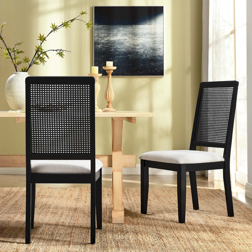 Arlo Faux Rattan and Wood Dining Side Chairs Set of 2 by Modway