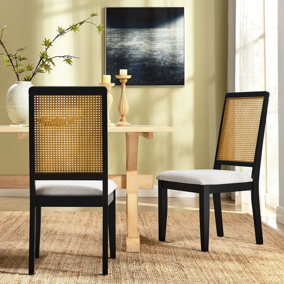 Arlo Faux Rattan and Wood Dining Side Chairs Set of 2 by Modway