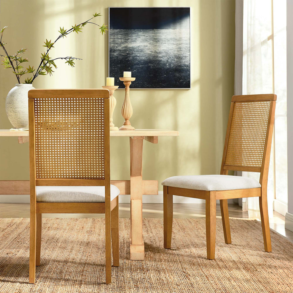 Arlo Faux Rattan and Wood Dining Side Chairs Set of 2 by Modway