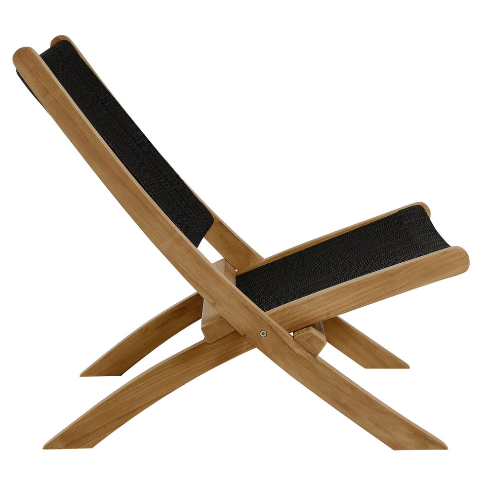 Vienna 2-Piece Outdoor Patio Teak and Rope Folding Accent Lounge Chair and Ottoman Set by Modway