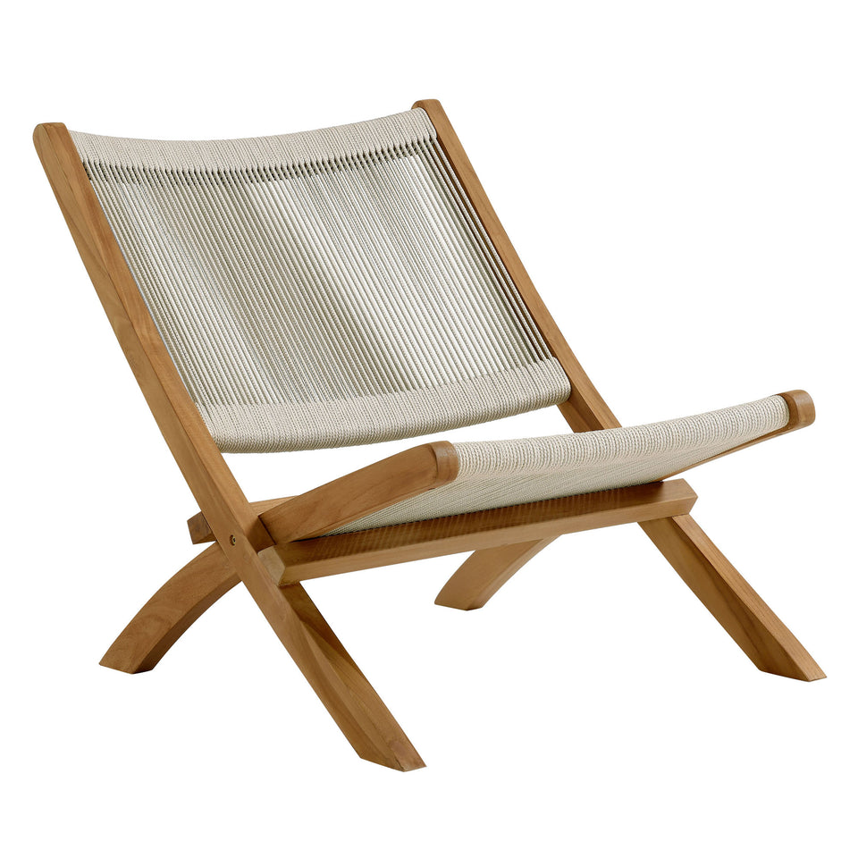 Vienna 2-Piece Outdoor Patio Teak and Rope Folding Accent Lounge Chair and Ottoman Set by Modway