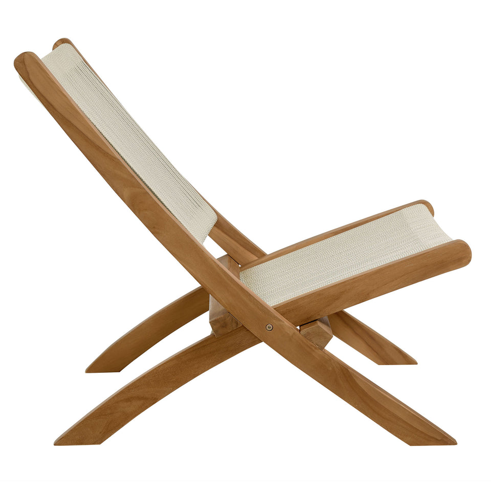 Vienna 2-Piece Outdoor Patio Teak and Rope Folding Accent Lounge Chair and Ottoman Set by Modway