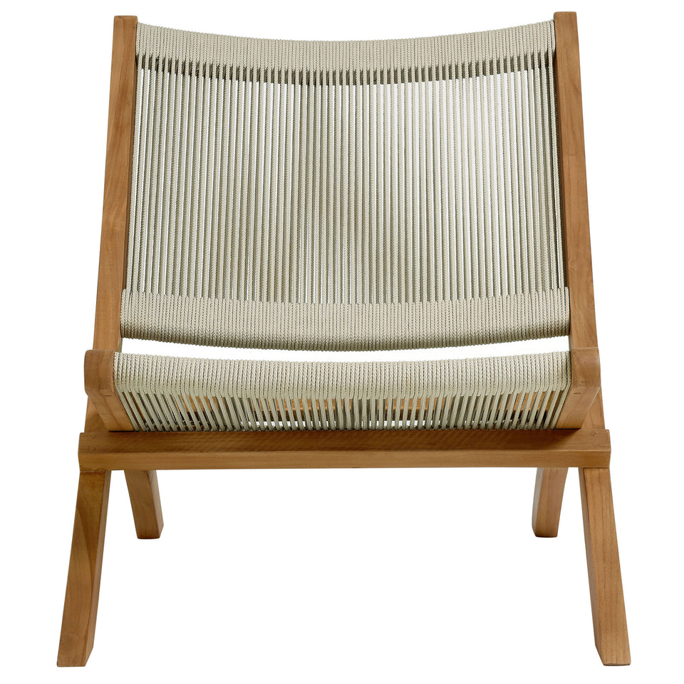 Vienna 2-Piece Outdoor Patio Teak and Rope Folding Accent Lounge Chair and Ottoman Set by Modway