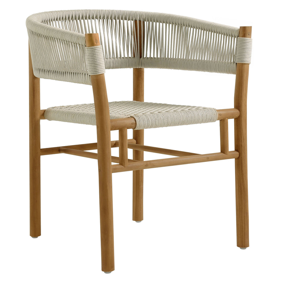 Vienna 7-Piece Outdoor Patio Teak and Rope Dining Set with Curved-Back Armchairs by Modway