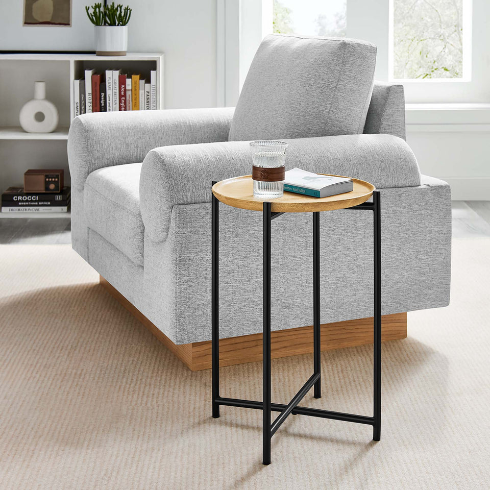 Xilo Round Wood and Metal Side Table by Modway