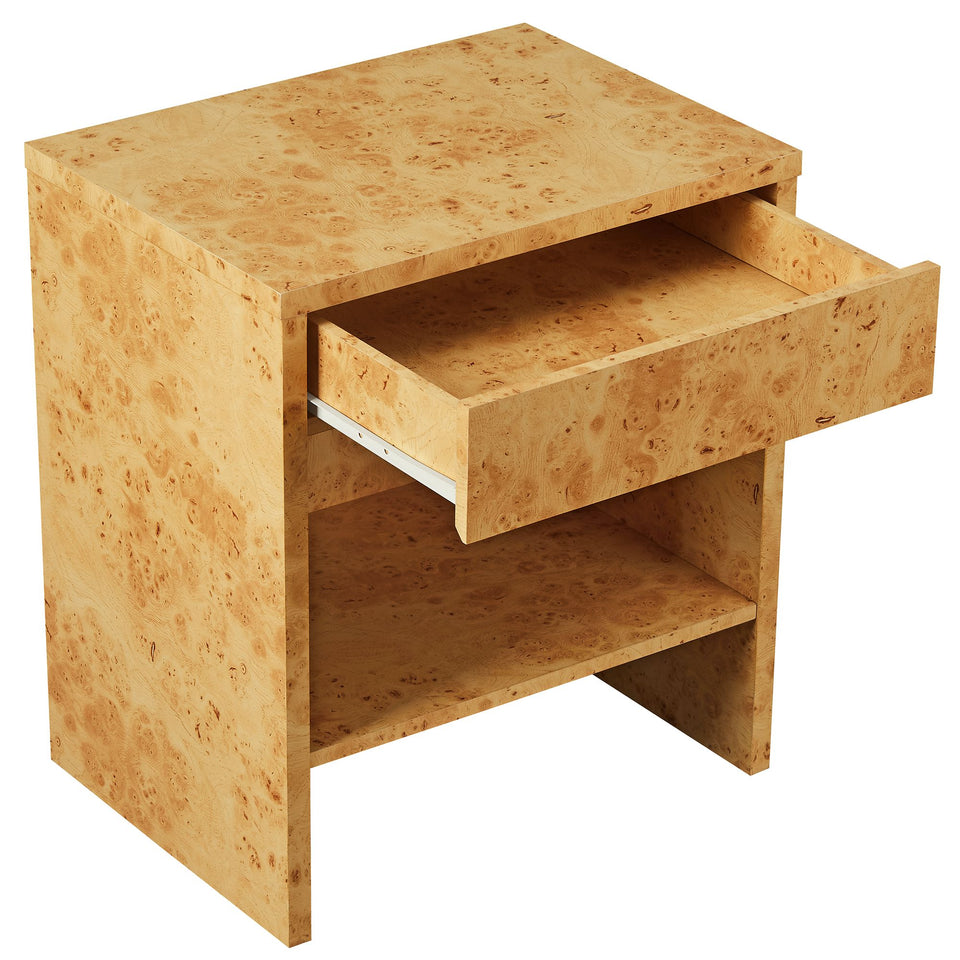 Hudson 1-Drawer Burl Wood Nightstand With Shelf by Modway