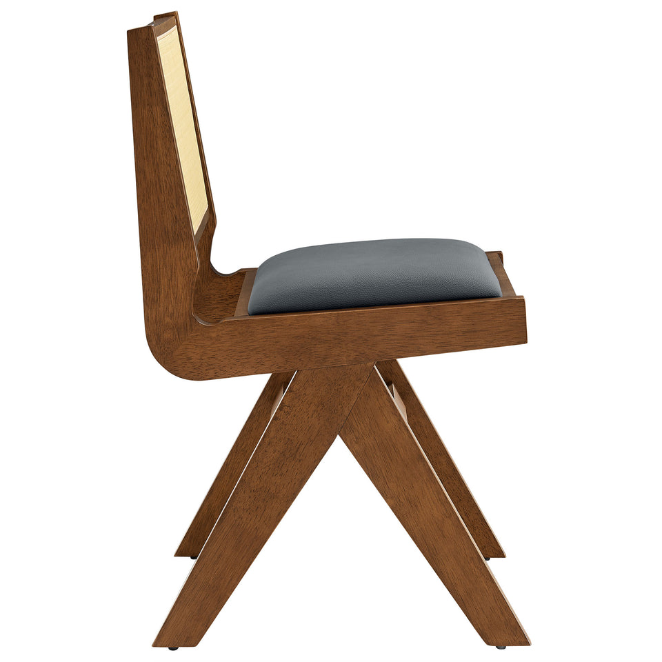 Thera Vegan Leather and Cane Dining Side Chairs Set of 2 by Modway