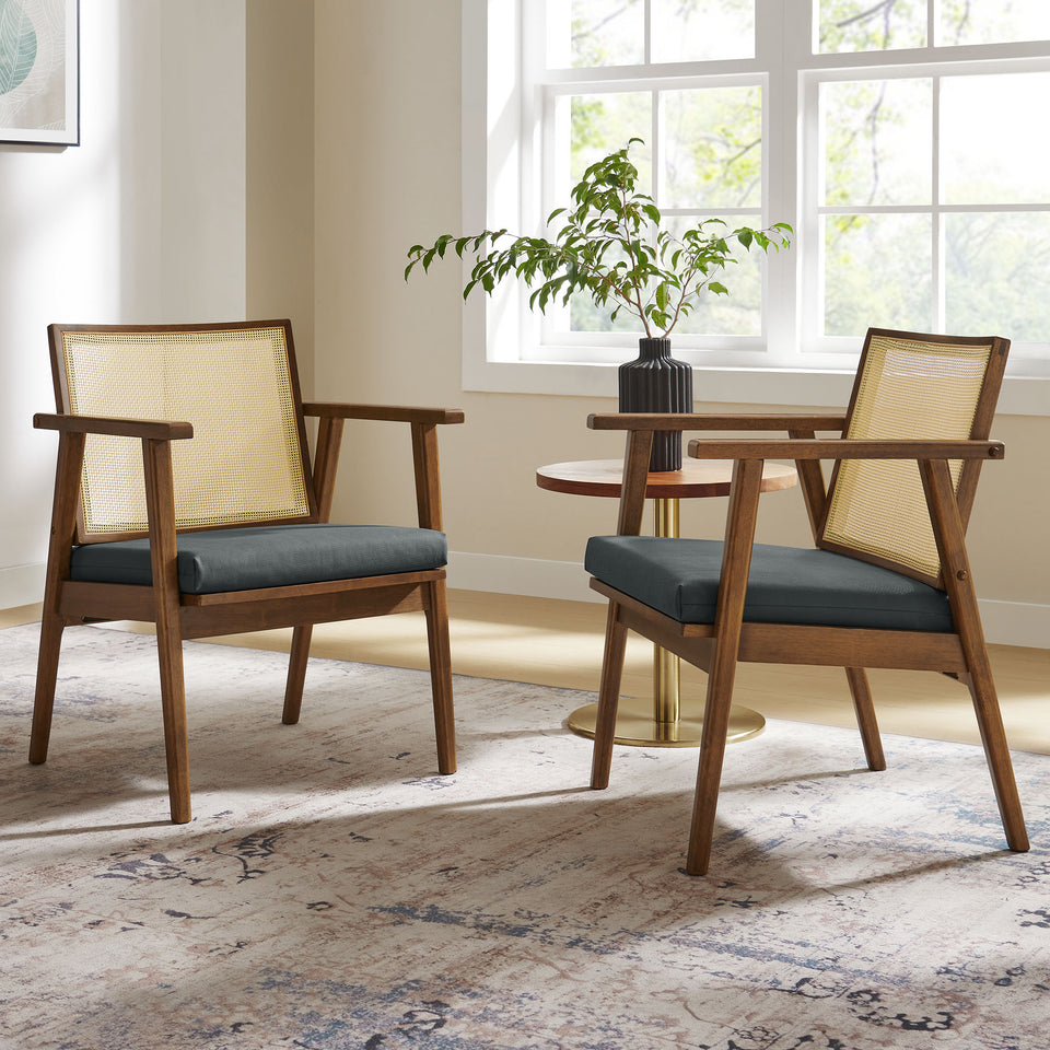 Thera Vegan Leather and Cane Accent Armchairs Set of 2 by Modway