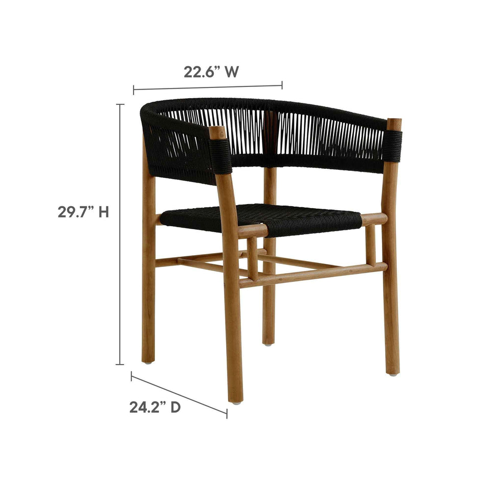 Vienna 5-Piece Outdoor Patio Teak and Rope Dining Set with Curved-Back Armchairs by Modway