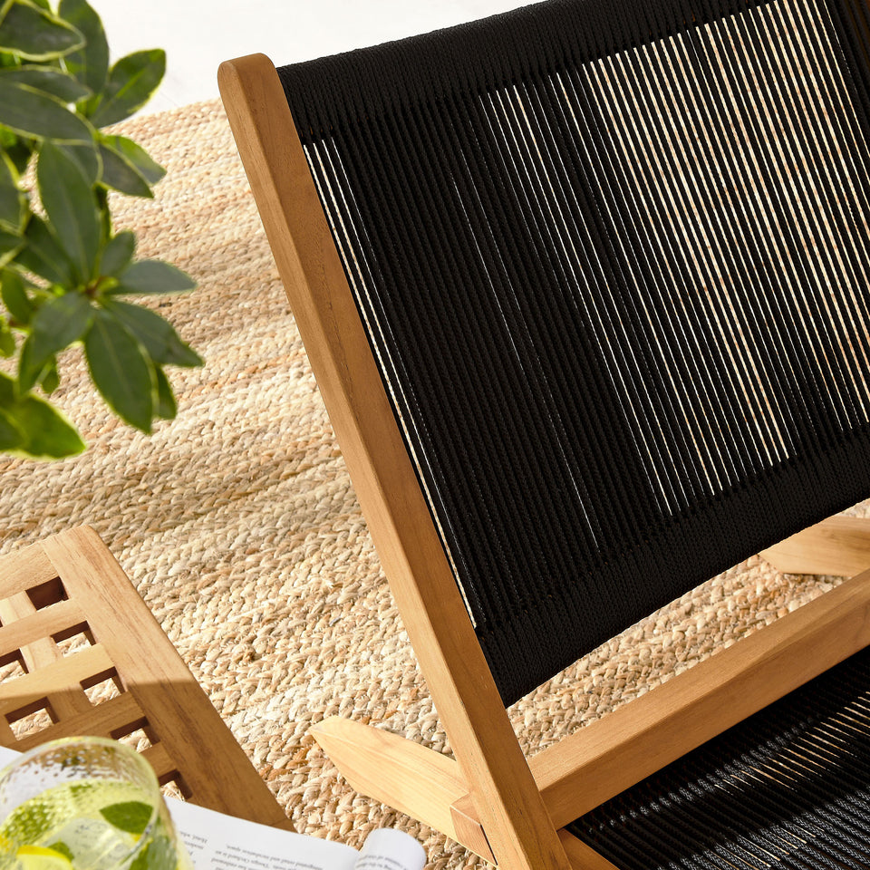 Vienna 3-Piece Outdoor Patio Teak and Rope Folding Lounge Chairs and Side Table by Modway