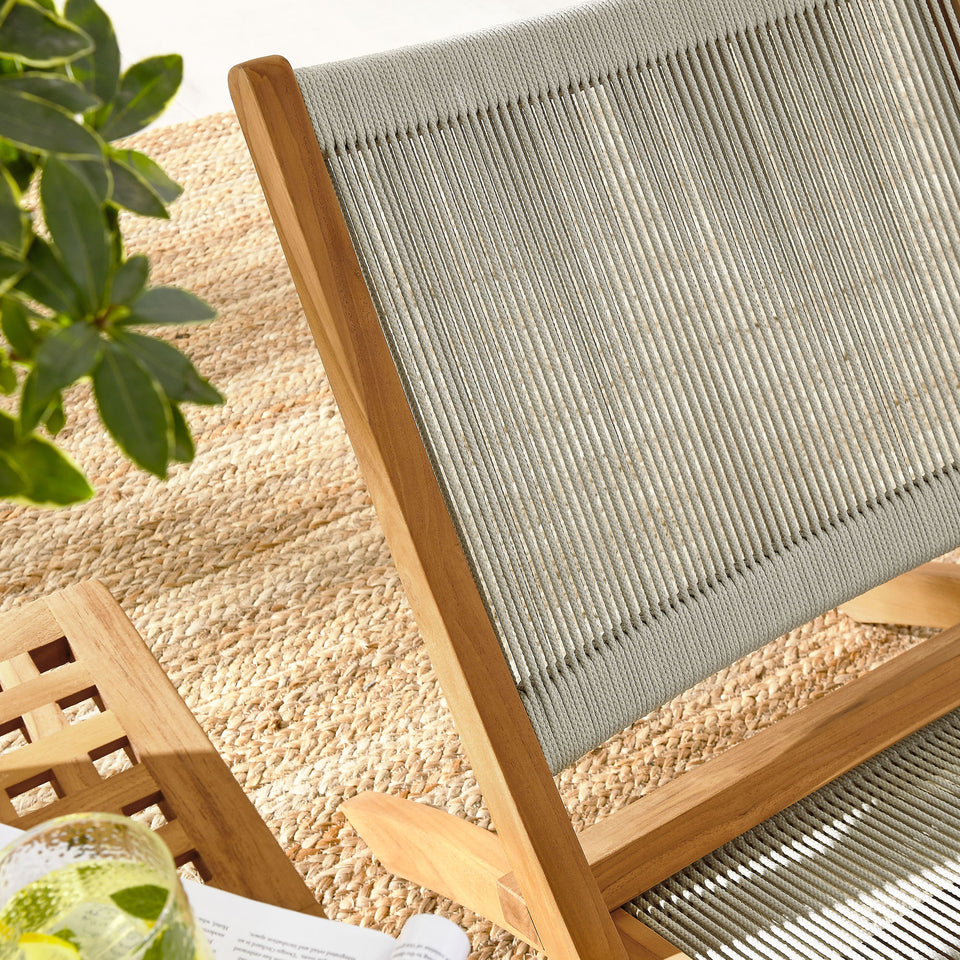 Vienna 3-Piece Outdoor Patio Teak and Rope Folding Lounge Chairs and Side Table by Modway