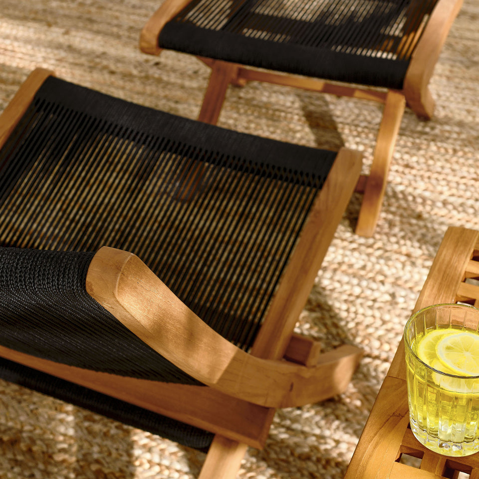 Vienna 2-Piece Outdoor Patio Teak and Rope Folding Accent Lounge Chair and Ottoman Set by Modway
