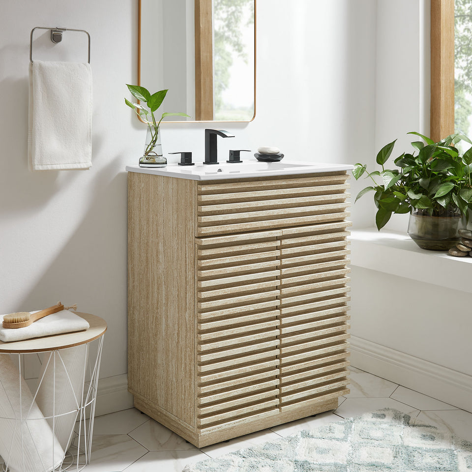 Render 24" Faux Travertine Bathroom Vanity Cabinet (Sink Not Included) by Modway