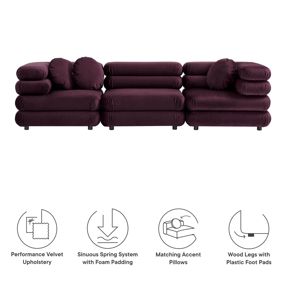 Jubilee 3-Piece Modular Performance Velvet Sectional Sofa by Modway