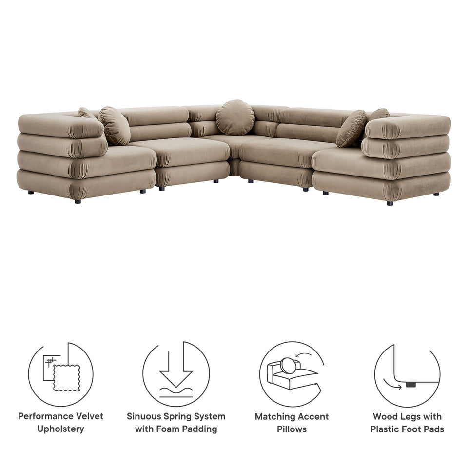 Jubilee 5-Piece Modular Performance Velvet Sectional Sofa by Modway