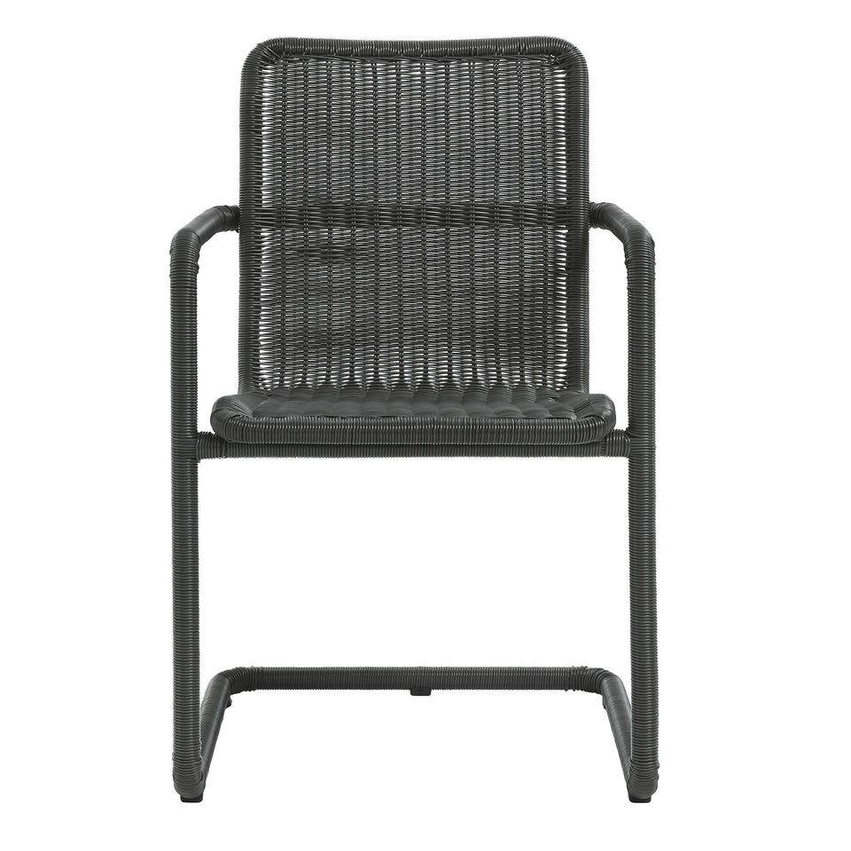 Abacus 7-Piece Rectangular Outdoor Patio Aluminum Dining Table Set with Rattan Armchairs by Modway
