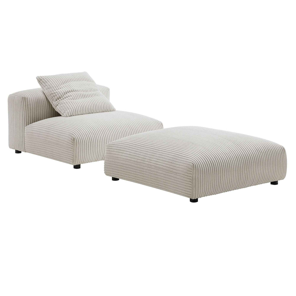 Solace Modular Corduroy Upholstered Armless Chair and Ottoman Set