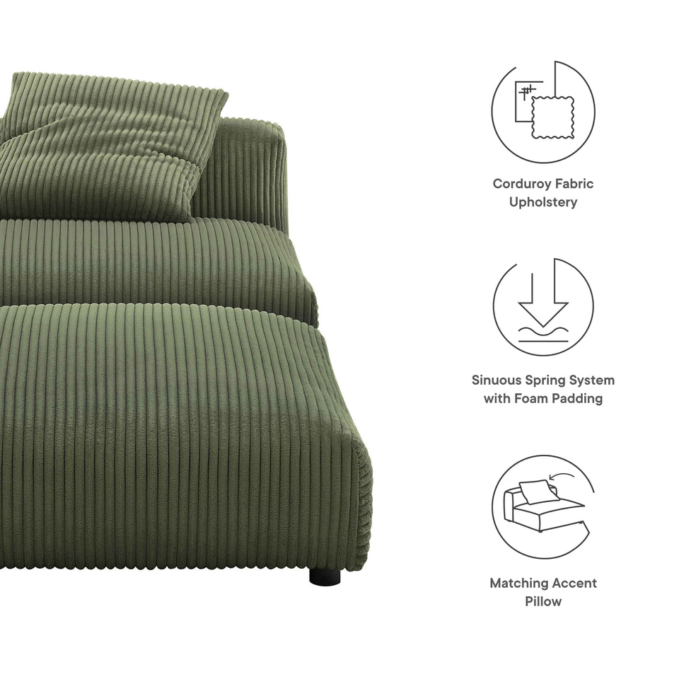 Solace Modular Corduroy Upholstered Armless Chair and Ottoman Set